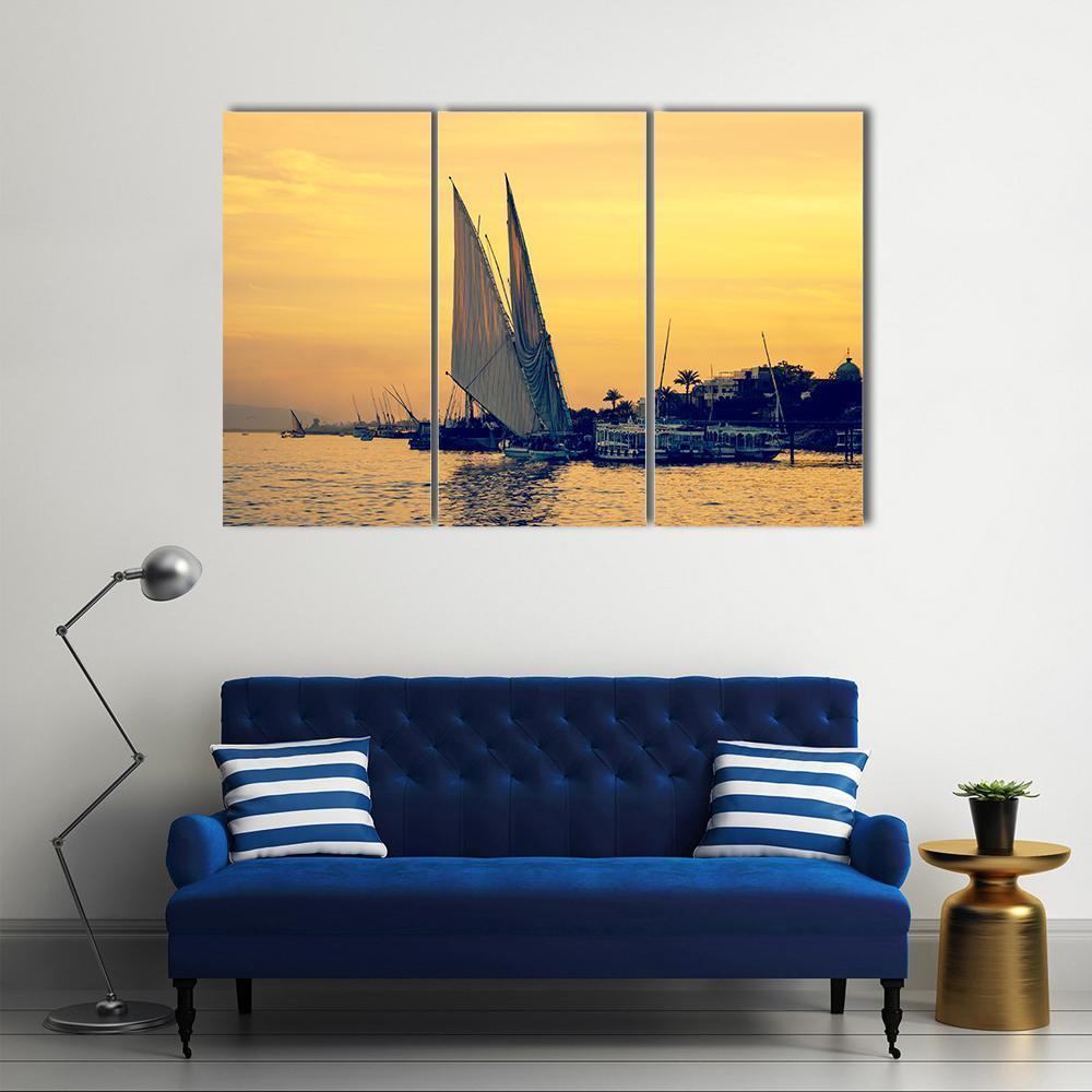 Sunset On Nile River Canvas Wall Art-3 Horizontal-Gallery Wrap-37" x 24"-Tiaracle