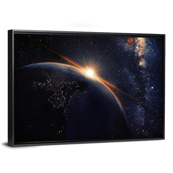 Sunset On Planet Earth At Night Canvas Wall Art-3 Horizontal-Gallery Wrap-25&quot; x 16&quot;-Tiaracle