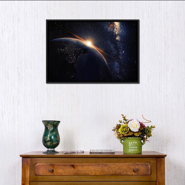 Sunset On Planet Earth At Night Canvas Wall Art-3 Horizontal-Gallery Wrap-25&quot; x 16&quot;-Tiaracle