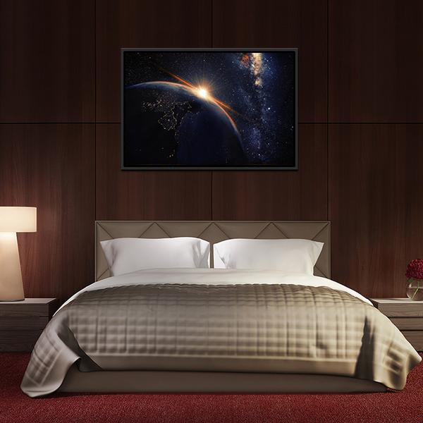 Sunset On Planet Earth At Night Canvas Wall Art-3 Horizontal-Gallery Wrap-25&quot; x 16&quot;-Tiaracle
