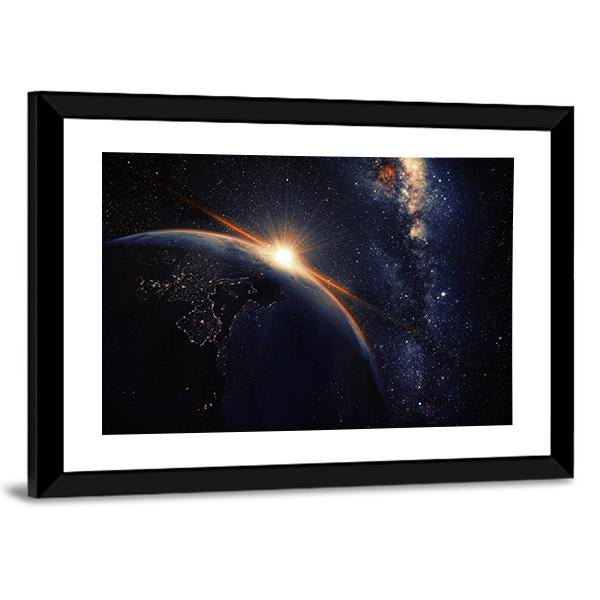Sunset On Planet Earth At Night Canvas Wall Art-3 Horizontal-Gallery Wrap-25&quot; x 16&quot;-Tiaracle