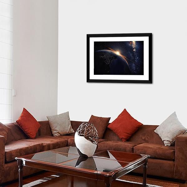 Sunset On Planet Earth At Night Canvas Wall Art-3 Horizontal-Gallery Wrap-25&quot; x 16&quot;-Tiaracle