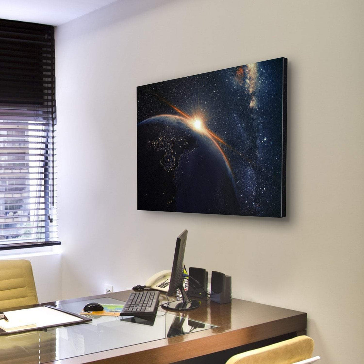 Sunset On Planet Earth At Night Canvas Wall Art-3 Horizontal-Gallery Wrap-25&quot; x 16&quot;-Tiaracle