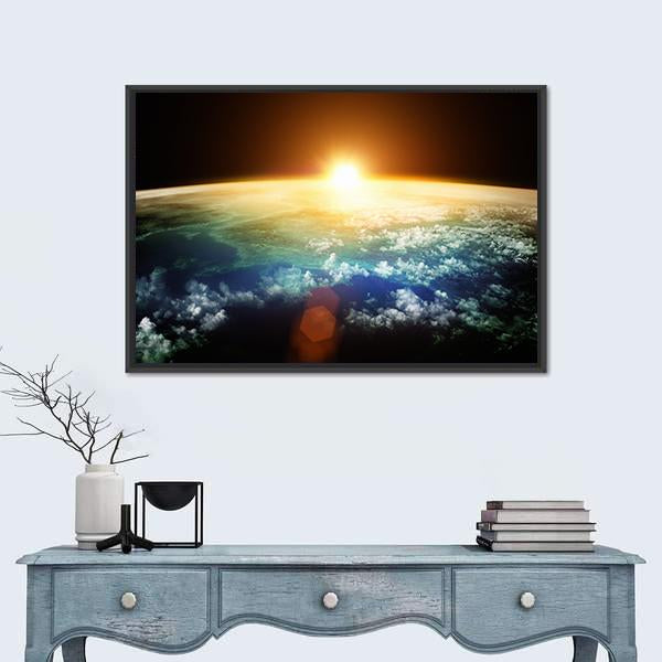 Sunset On Planet Earth Canvas Wall Art-1 Piece-Floating Frame-24&quot; x 16&quot;-Tiaracle