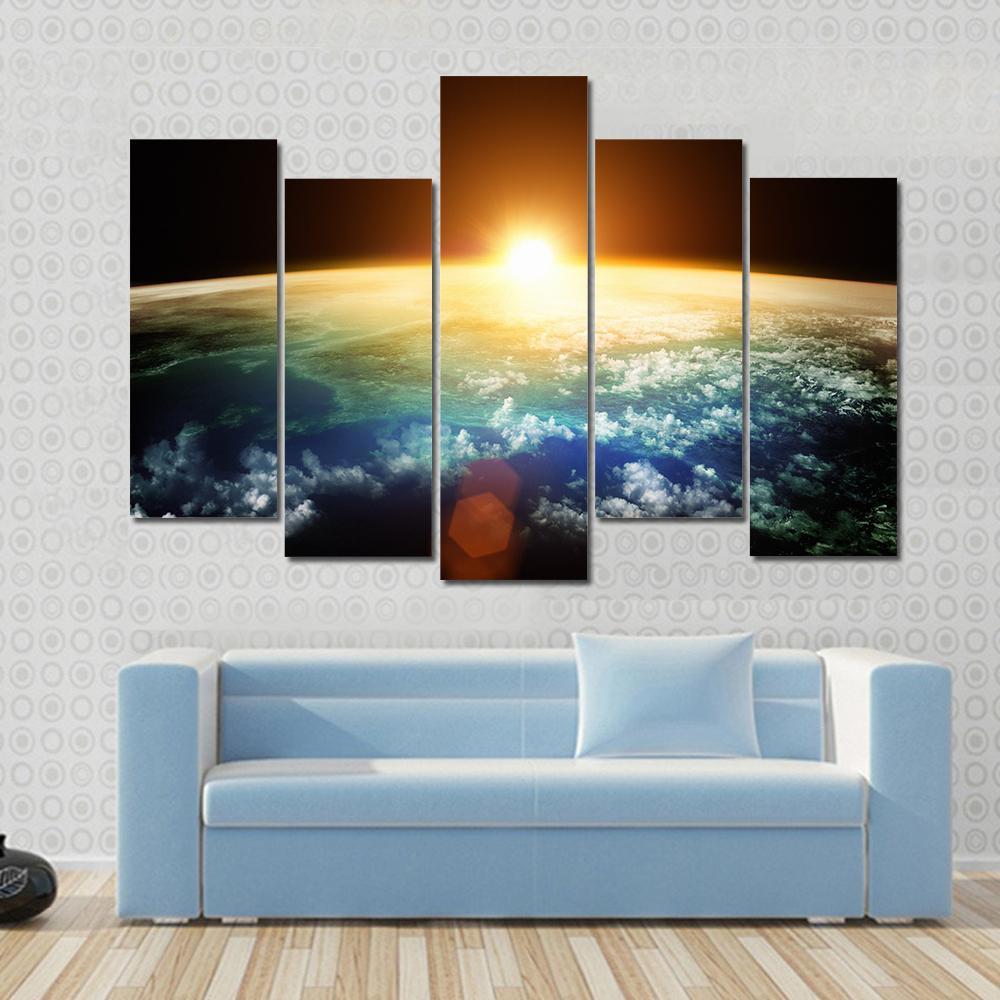 Sunset On Planet Earth Canvas Wall Art-5 Pop-Gallery Wrap-47" x 32"-Tiaracle