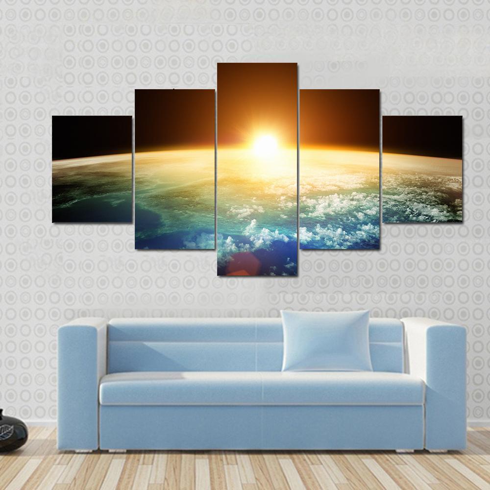Sunset On Planet Earth Canvas Wall Art-5 Pop-Gallery Wrap-47" x 32"-Tiaracle