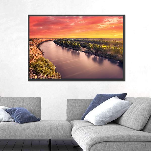 Sunset On River Murray Canvas Wall Art-3 Horizontal-Gallery Wrap-25" x 16"-Tiaracle