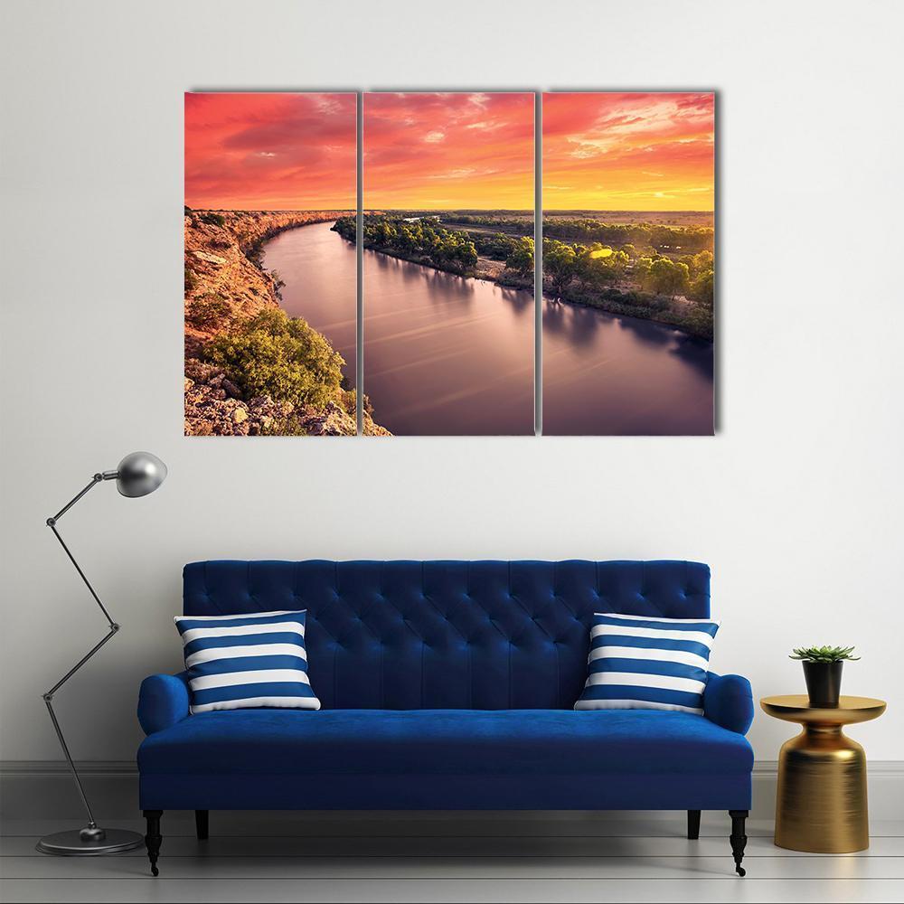 Sunset On River Murray Canvas Wall Art-3 Horizontal-Gallery Wrap-37" x 24"-Tiaracle