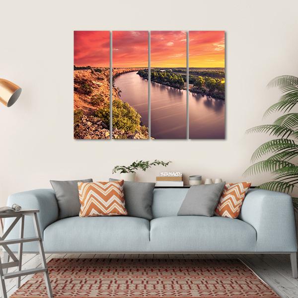 Sunset On River Murray Canvas Wall Art-4 Horizontal-Gallery Wrap-34" x 24"-Tiaracle