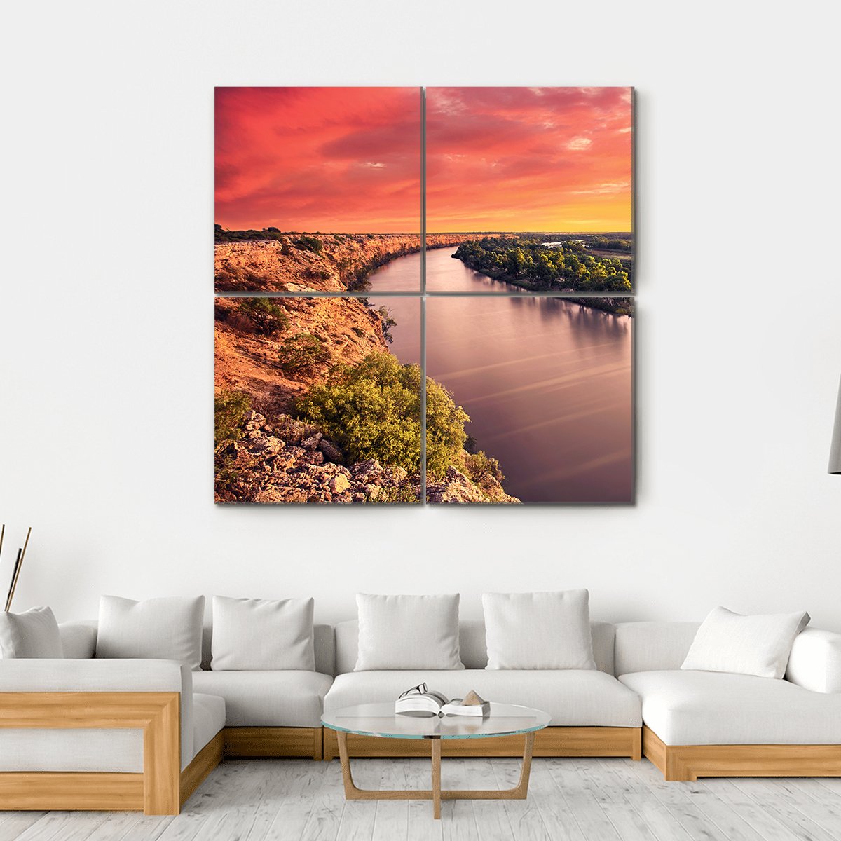Sunset On River Murray Canvas Wall Art-4 Square-Gallery Wrap-17" x 17"-Tiaracle
