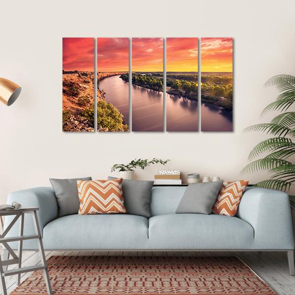 Sunset On River Murray Canvas Wall Art-5 Horizontal-Gallery Wrap-22" x 12"-Tiaracle