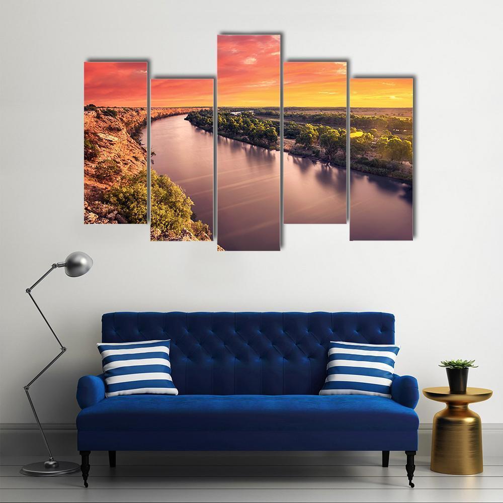 Sunset On River Murray Canvas Wall Art-5 Pop-Gallery Wrap-47" x 32"-Tiaracle