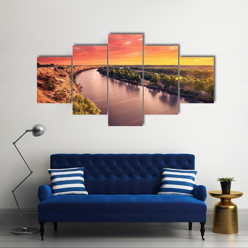 Sunset On River Murray Canvas Wall Art-5 Star-Gallery Wrap-62" x 32"-Tiaracle