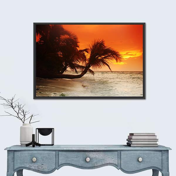 Sunset On Sea Beach Canvas Wall Art-1 Piece-Floating Frame-24" x 16"-Tiaracle