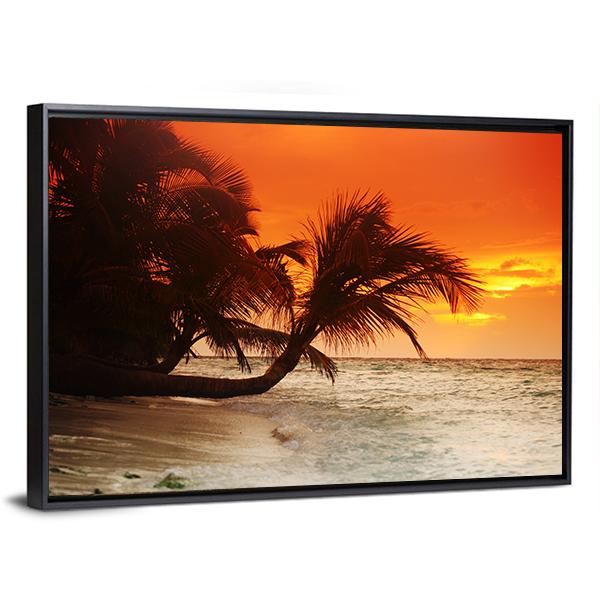 Sunset On Sea Beach Canvas Wall Art-3 Horizontal-Gallery Wrap-25" x 16"-Tiaracle