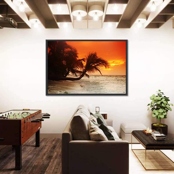Sunset On Sea Beach Canvas Wall Art-3 Horizontal-Gallery Wrap-25" x 16"-Tiaracle