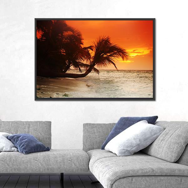 Sunset On Sea Beach Canvas Wall Art-3 Horizontal-Gallery Wrap-25" x 16"-Tiaracle