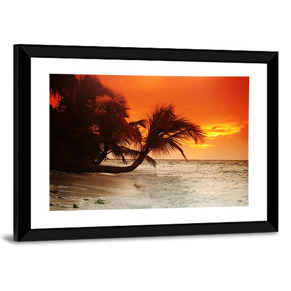 Sunset On Sea Beach Canvas Wall Art-3 Horizontal-Gallery Wrap-25" x 16"-Tiaracle