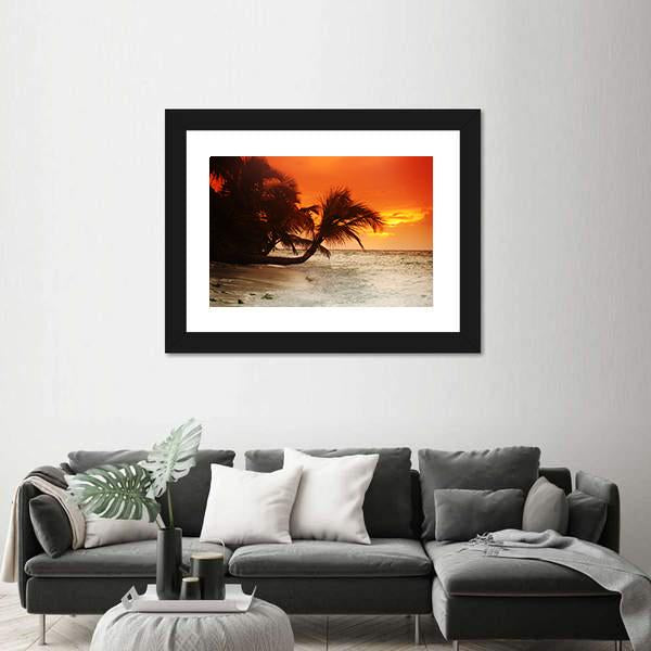 Sunset On Sea Beach Canvas Wall Art-3 Horizontal-Gallery Wrap-25" x 16"-Tiaracle