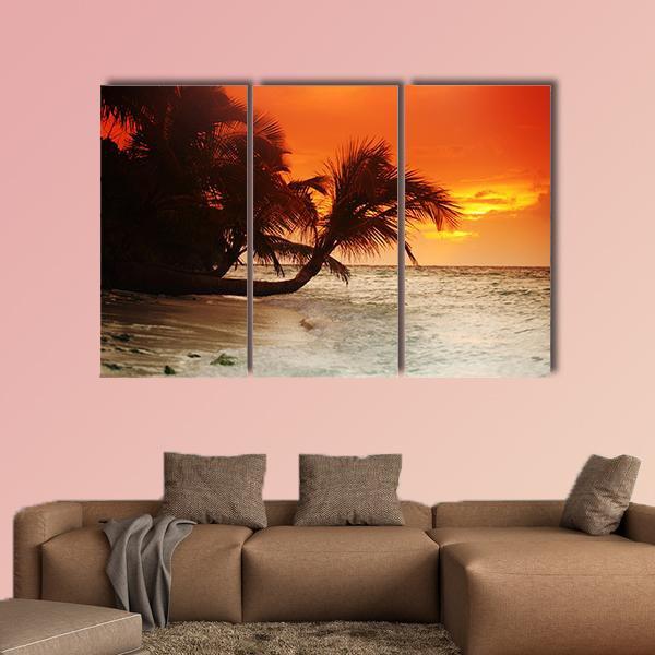 Sunset On Sea Beach Canvas Wall Art-3 Horizontal-Gallery Wrap-37" x 24"-Tiaracle