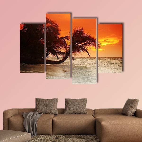 Sunset On Sea Beach Canvas Wall Art-4 Pop-Gallery Wrap-50" x 32"-Tiaracle