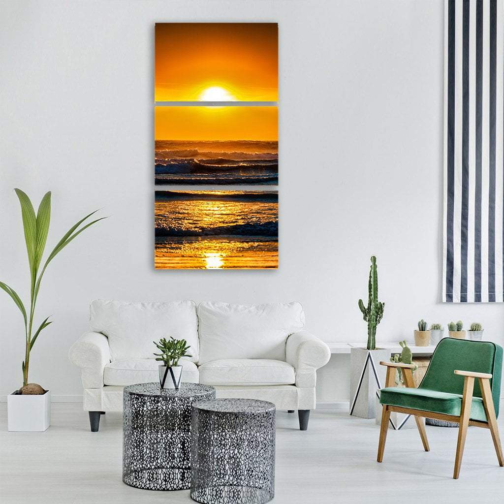 Sunset On Sea Beach Vertical Canvas Wall Art-3 Vertical-Gallery Wrap-12" x 25"-Tiaracle