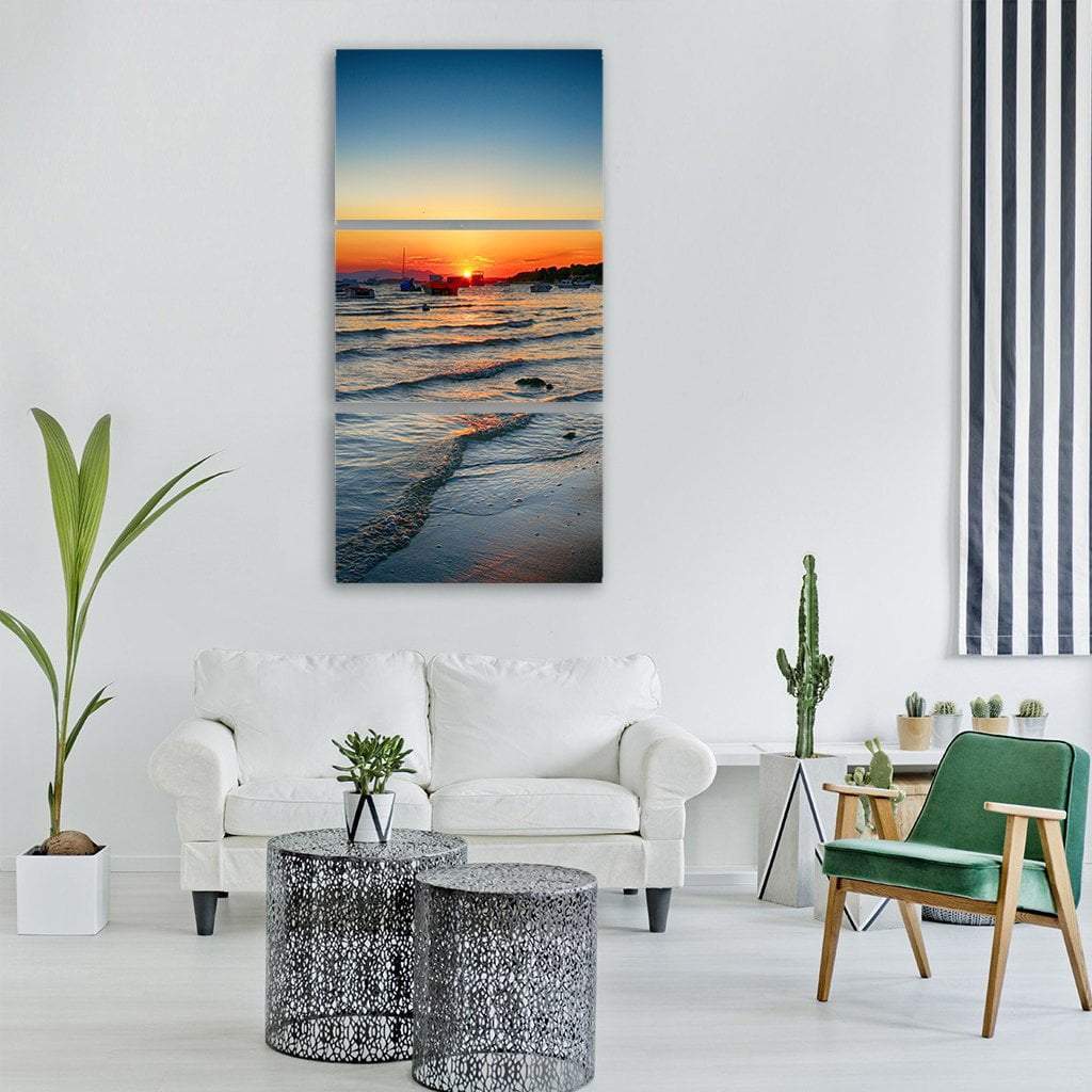 Sunset On Sea Landscape Vertical Canvas Wall Art-3 Vertical-Gallery Wrap-12" x 25"-Tiaracle