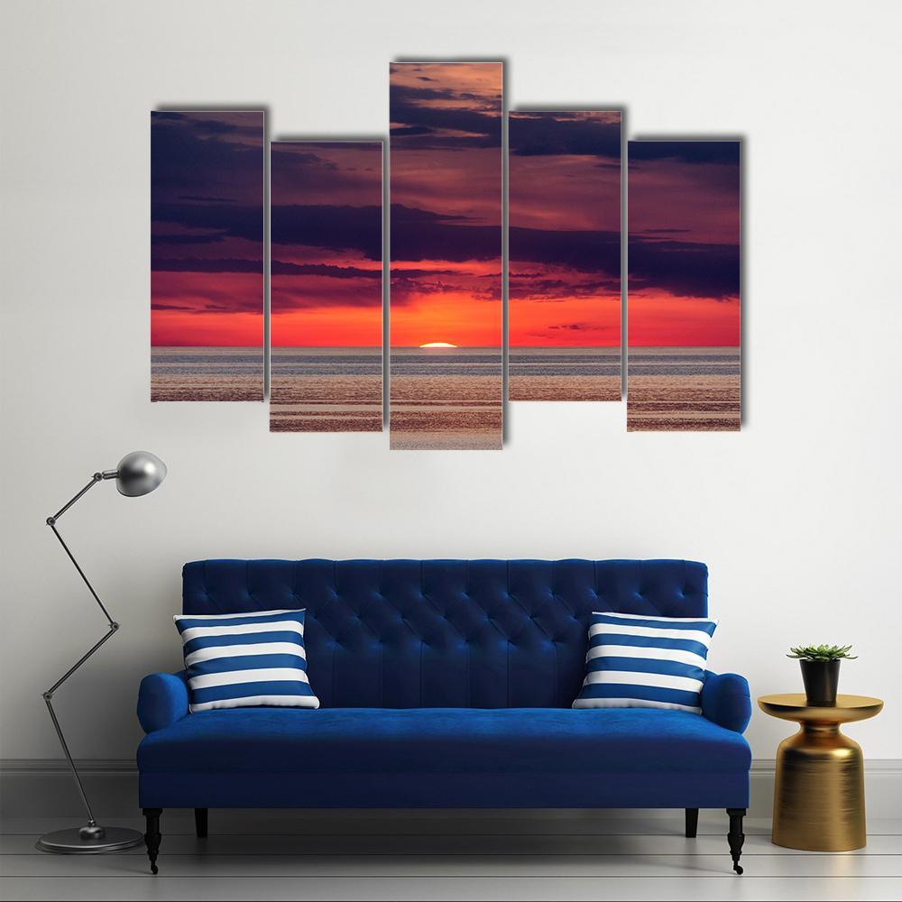 Sunset On The Adriatic Sea Near Porec Canvas Wall Art-5 Pop-Gallery Wrap-47" x 32"-Tiaracle