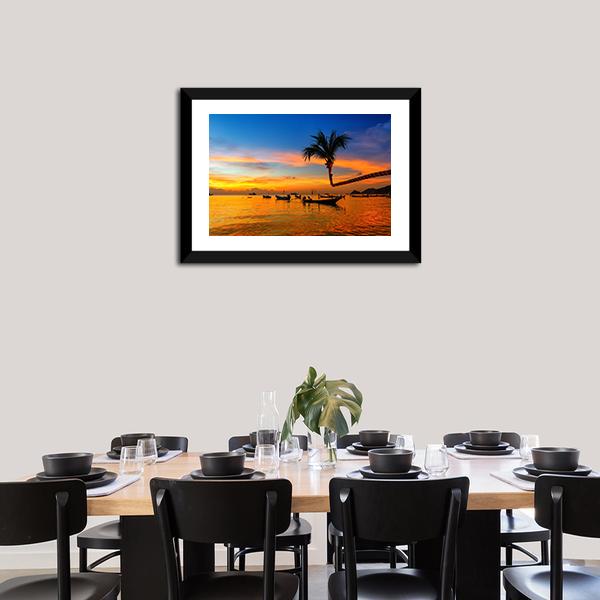 Sunset On The Beach Canvas Wall Art-1 Piece-Framed Print-20" x 16"-Tiaracle