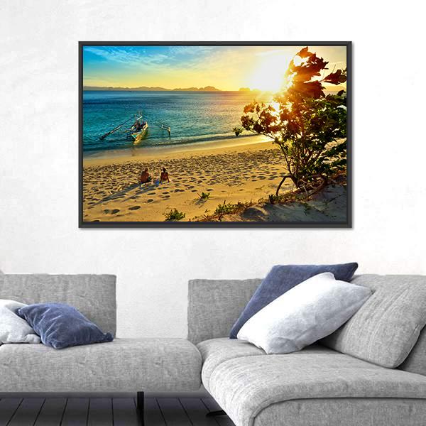 Sunset On The Beach Island Of El Nido Panoramic Canvas Wall Art-1 Piece-36" x 12"-Tiaracle