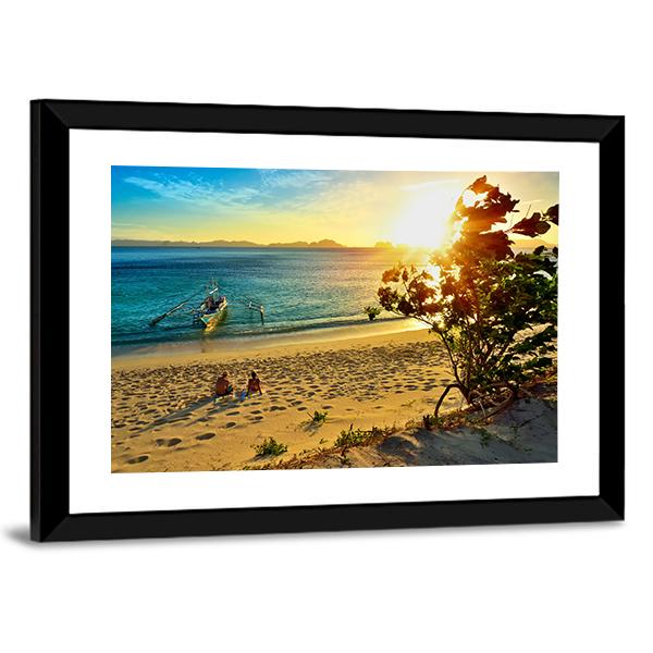 Sunset On The Beach Island Of El Nido Panoramic Canvas Wall Art-1 Piece-36" x 12"-Tiaracle