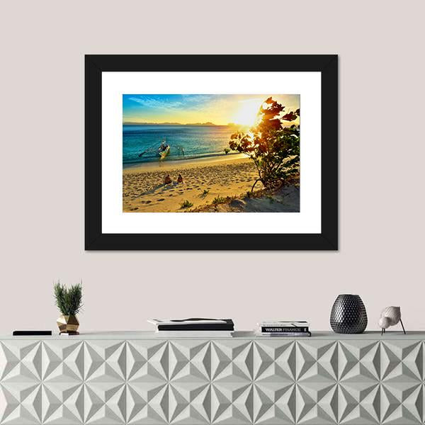 Sunset On The Beach Island Of El Nido Panoramic Canvas Wall Art-1 Piece-36" x 12"-Tiaracle