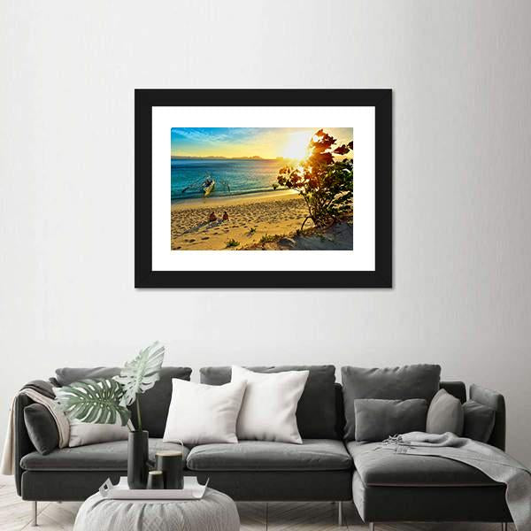 Sunset On The Beach Island Of El Nido Panoramic Canvas Wall Art-1 Piece-36" x 12"-Tiaracle