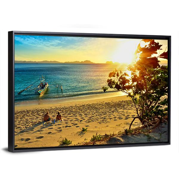 Sunset On The Beach Island Of El Nido Panoramic Canvas Wall Art-1 Piece-36" x 12"-Tiaracle