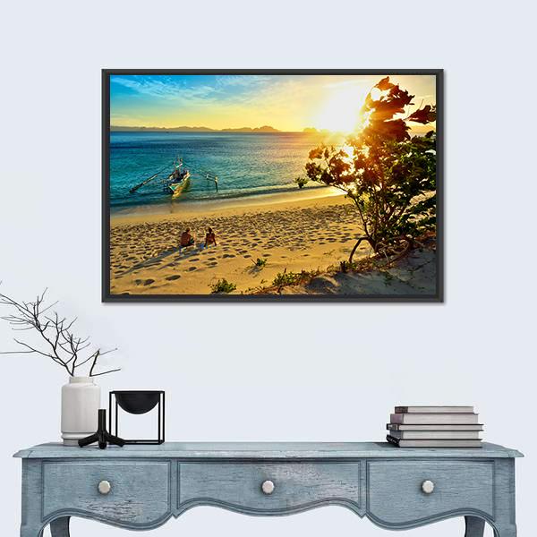 Sunset On The Beach Island Of El Nido Panoramic Canvas Wall Art-1 Piece-36" x 12"-Tiaracle