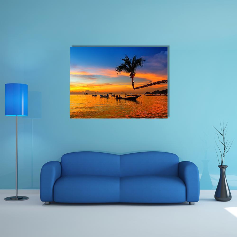 Sunset On The Beach Canvas Wall Art-1 Piece-Gallery Wrap-48" x 32"-Tiaracle