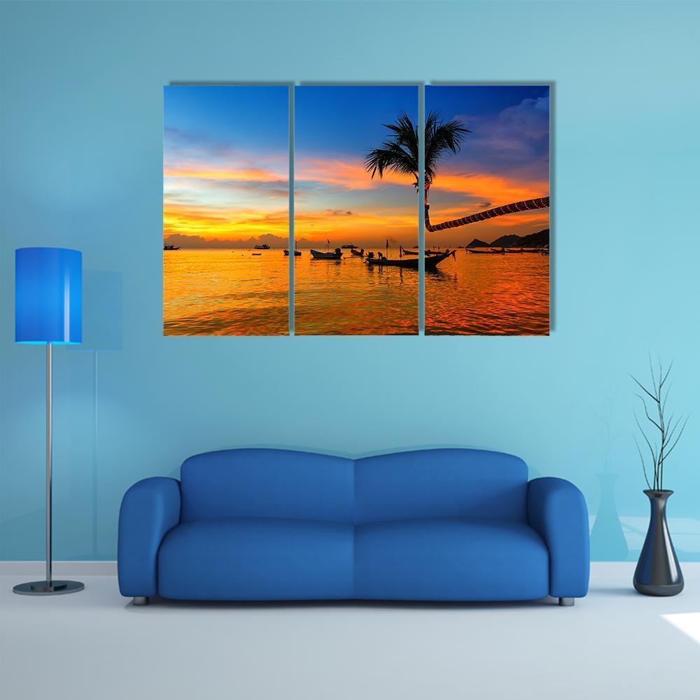 Sunset On The Beach Canvas Wall Art-3 Horizontal-Gallery Wrap-37" x 24"-Tiaracle
