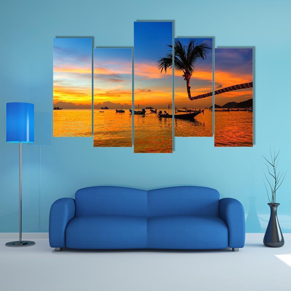 Sunset On The Beach Canvas Wall Art-5 Pop-Gallery Wrap-47" x 32"-Tiaracle