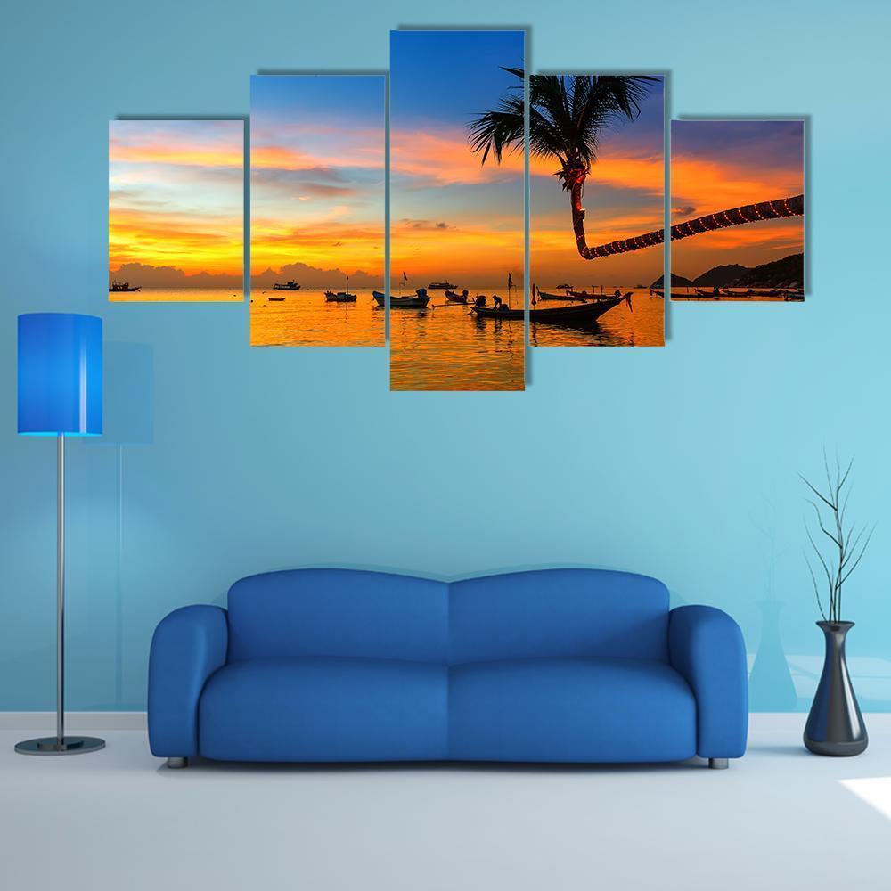 Sunset On The Beach Canvas Wall Art-5 Star-Gallery Wrap-62" x 32"-Tiaracle