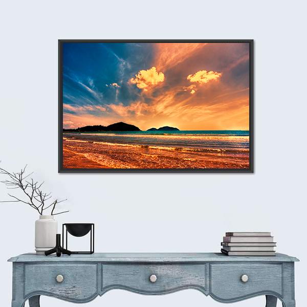 Sunset On The Beach Of Hainan Island Panoramic Canvas Wall Art-1 Piece-36&quot; x 12&quot;-Tiaracle