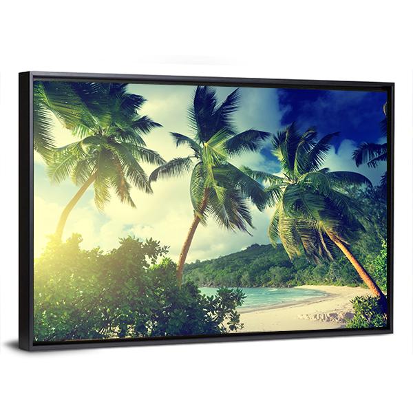 Sunset On The Beach Takamaka Mahe Island Canvas Wall Art-3 Horizontal-Gallery Wrap-25" x 16"-Tiaracle