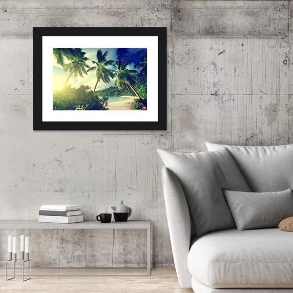 Sunset On The Beach Takamaka Mahe Island Canvas Wall Art-3 Horizontal-Gallery Wrap-25&quot; x 16&quot;-Tiaracle