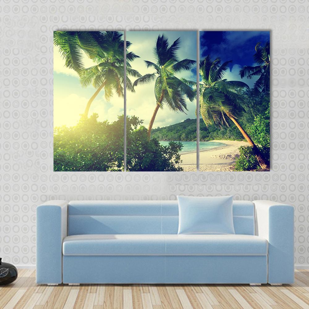 Sunset On The Beach Takamaka Mahe Island Canvas Wall Art-3 Horizontal-Gallery Wrap-37" x 24"-Tiaracle