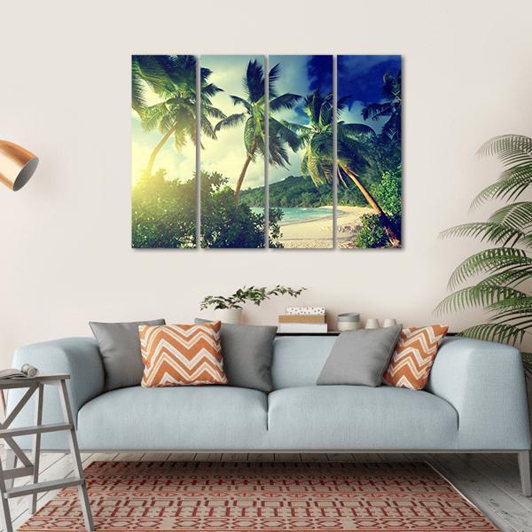 Sunset On The Beach Takamaka Mahe Island Canvas Wall Art-4 Horizontal-Gallery Wrap-34" x 24"-Tiaracle