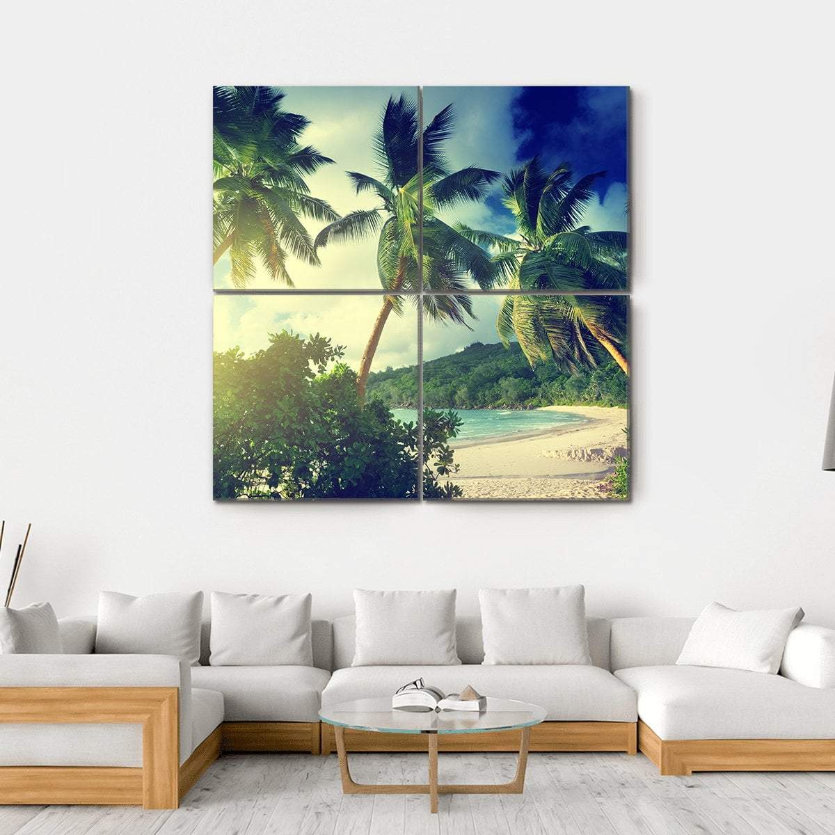 Sunset On The Beach Takamaka Mahe Island Canvas Wall Art-4 Square-Gallery Wrap-17" x 17"-Tiaracle