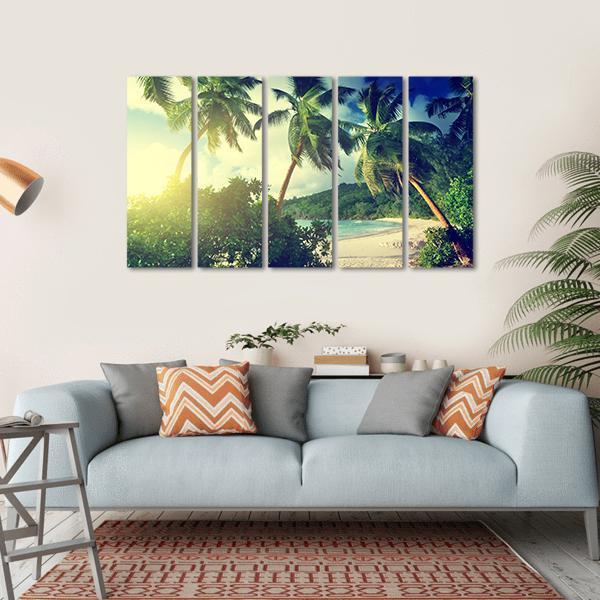 Sunset On The Beach Takamaka Mahe Island Canvas Wall Art-5 Horizontal-Gallery Wrap-22" x 12"-Tiaracle