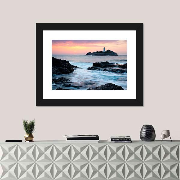 Sunset On The Cliffs At Godrevy Canvas Wall Art-1 Piece-Framed Print-20" x 16"-Tiaracle