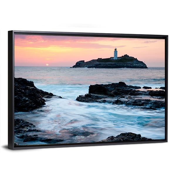 Sunset On The Cliffs At Godrevy Canvas Wall Art-3 Horizontal-Gallery Wrap-25" x 16"-Tiaracle