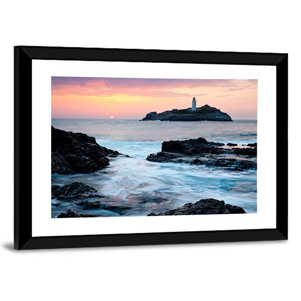 Sunset On The Cliffs At Godrevy Canvas Wall Art-3 Horizontal-Gallery Wrap-25" x 16"-Tiaracle