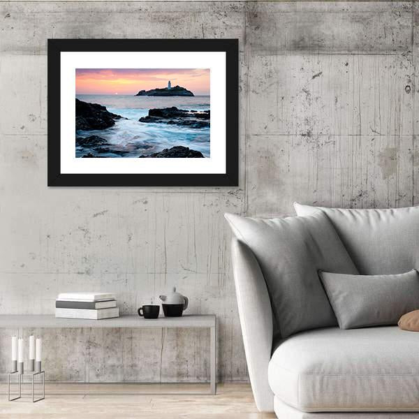 Sunset On The Cliffs At Godrevy Canvas Wall Art-3 Horizontal-Gallery Wrap-25" x 16"-Tiaracle